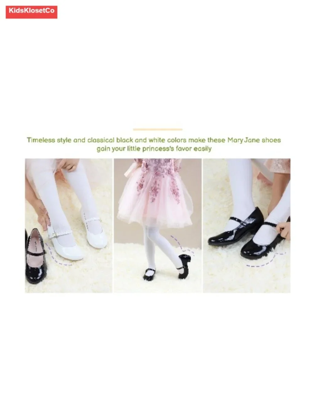 Girls Mary Jane Dress Shoes Faux Leather Flats with Hook and Loop